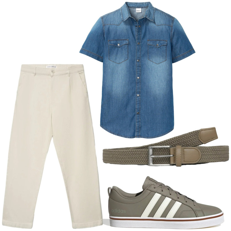 Outfit uomo - Total look #2412937. Stile Casual per Tutti i giorni. Abbinamento con camicie a manica corta, cinture, pantaloni chino, sneakers.