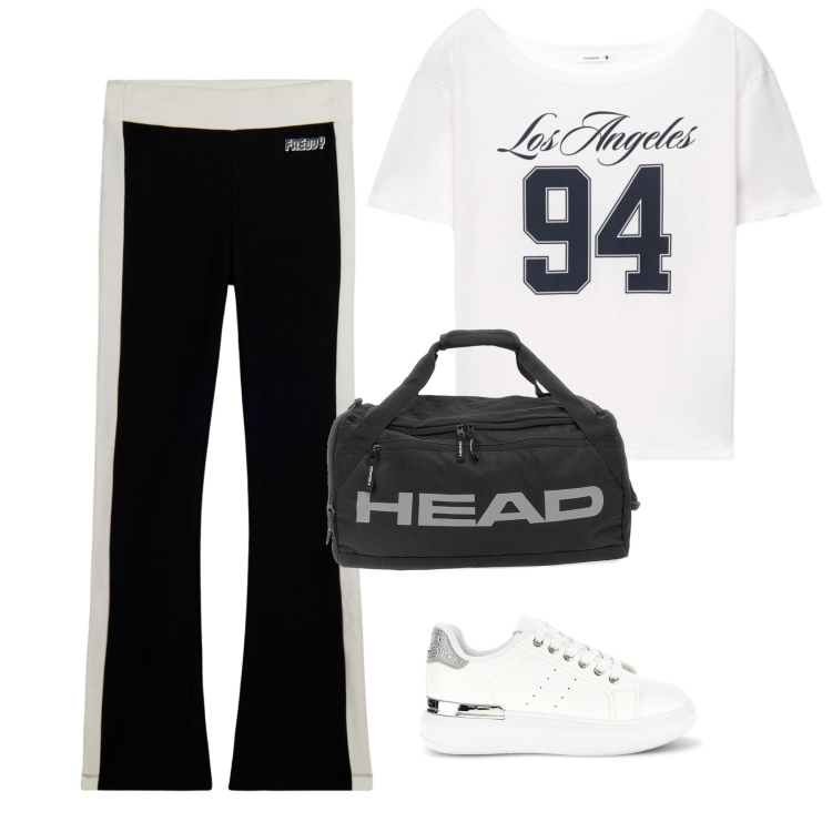 Outfit donna - Sporty Monochrome Street. Stile Sporty chic per Sport. Abbinamento con t-shirt, pantaloni, sneakers, borse sportive.