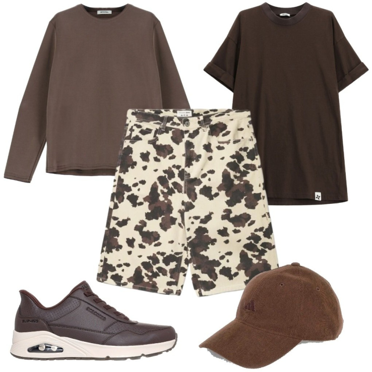 Outfit uomo - G. Cow-boy. Stile Urban per Tutti i giorni. Abbinamento con bermuda, t-shirt, felpe, sneakers, cappelli con visiera.