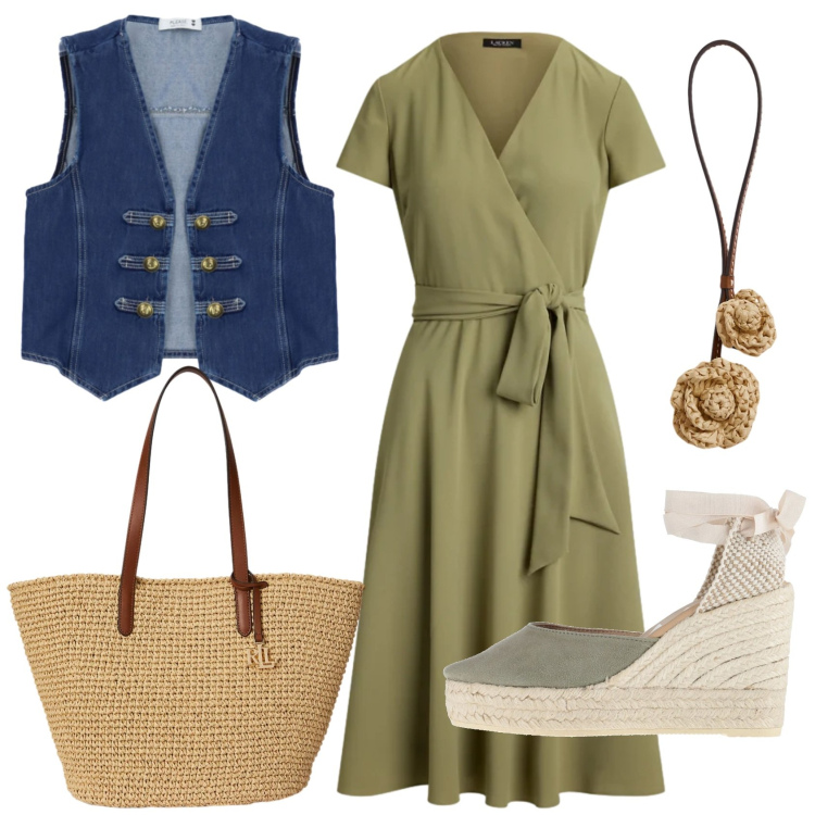 Outfit donna - Total look #2412945. Stile 70s per Tutti i giorni. Abbinamento con espadrillas, gilet, vestiti, ciondoli, borse tote.