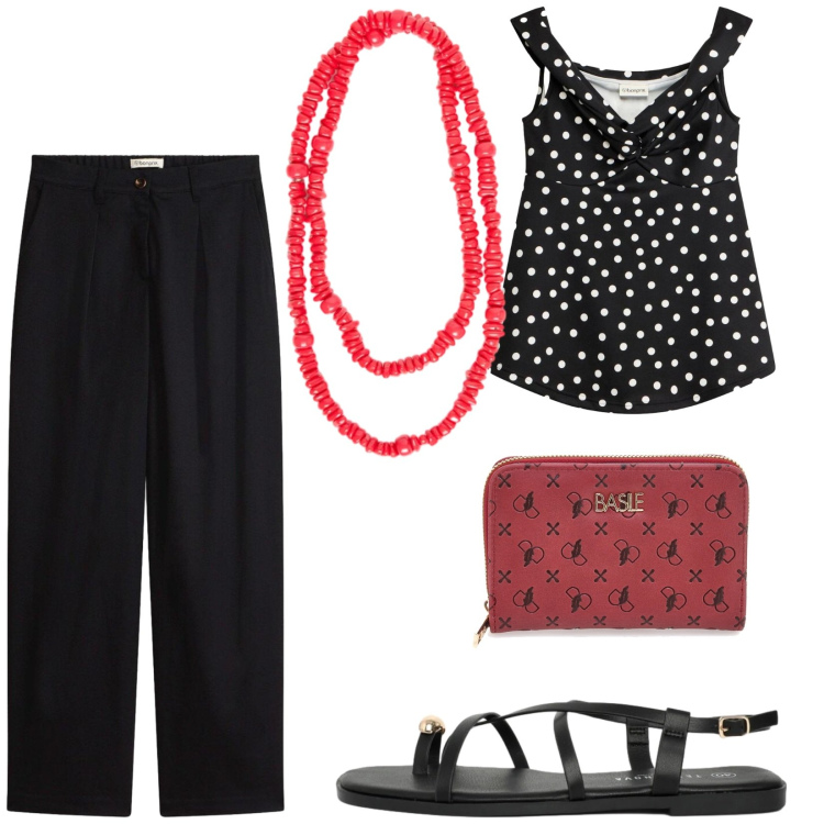 Outfit donna - Total look #2412947. Stile Casual chic per Tutti i giorni. Abbinamento con pantaloni, canottiere, sandali, collane, portafogli.