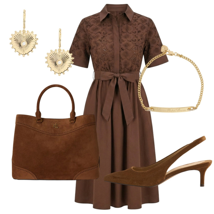 Outfit donna - Total look #2412954. Stile Bon Ton per Tutti i giorni. Abbinamento con vestiti chemisier, borse a mano, décolleté, orecchini, braccialetti.