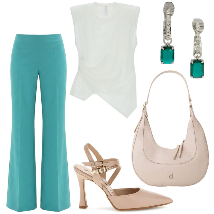 Outfit donna - Total look #2412962. Stile Chic per Serata fuori. Abbinamento con top, pantaloni a palazzo, orecchini, borse a tracolla, décolleté.