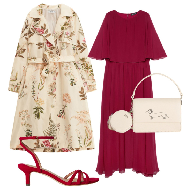 Outfit donna - Total look #2412966. Stile Bon Ton per Cerimonia. Abbinamento con borse a tracolla, trench, vestiti lunghi, sandali col tacco.