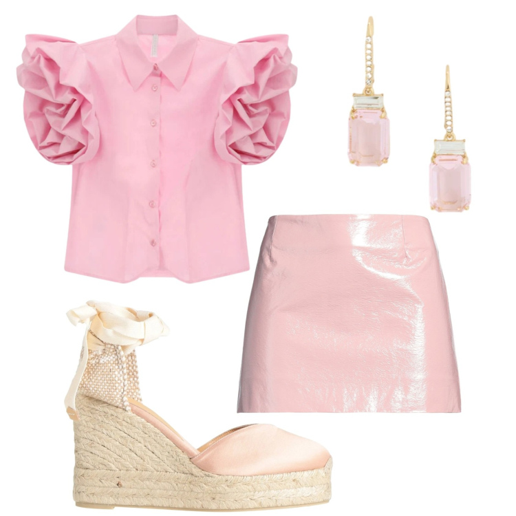 Outfit donna - Total look #2412970. Stile Bon Ton per Tutti i giorni. Abbinamento con espadrillas, minigonne, camicie a manica corta, orecchini.