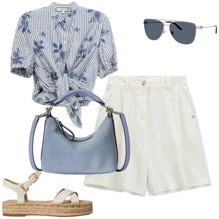 Outfit donna - Total look #2413004. Stile Casual chic per Tutti i giorni. Abbinamento con camicie a manica corta, bermuda, espadrillas, occhiali da sole, borse a spalla.