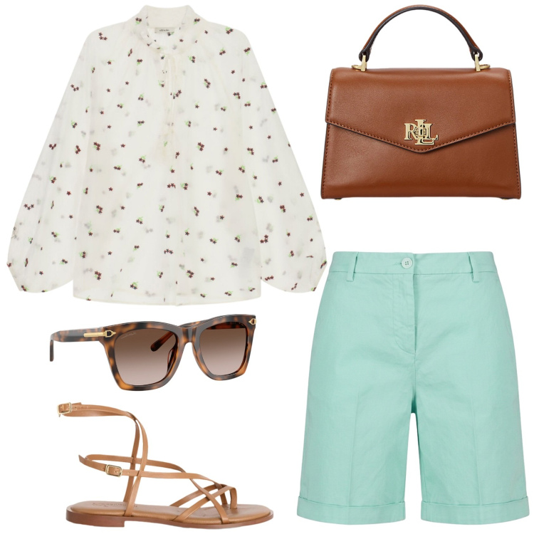 Outfit donna - Verde acqua. Stile Casual chic per Ufficio. Abbinamento con bermuda, sandali in pelle, bluse, borse a mano, occhiali da sole.