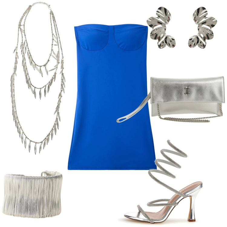 Outfit donna - Invitata al compleanno. Stile Sexy per Serata fuori. Abbinamento con vestiti corti, borse a tracolla, collane, braccialetti, orecchini, sandali col tacco.
