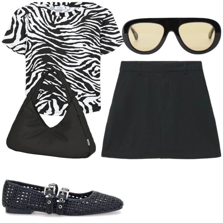 Outfit donna - Ballerina estiva. Stile Trendy per Tutti i giorni. Abbinamento con t-shirt, shorts, occhiali da sole, borse a spalla, ballerine.