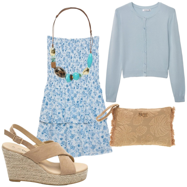 Outfit donna - Vestito a fascia. Stile Glamour per Tutti i giorni. Abbinamento con sandali col tacco, vestiti corti, cardigans, collane, pochette.