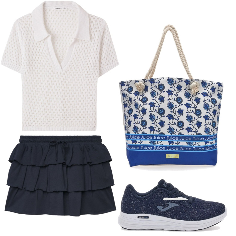 Outfit donna - Weekend con le amiche. Stile Urban per Tutti i giorni. Abbinamento con polo, minigonne, sneakers, shopping bag.