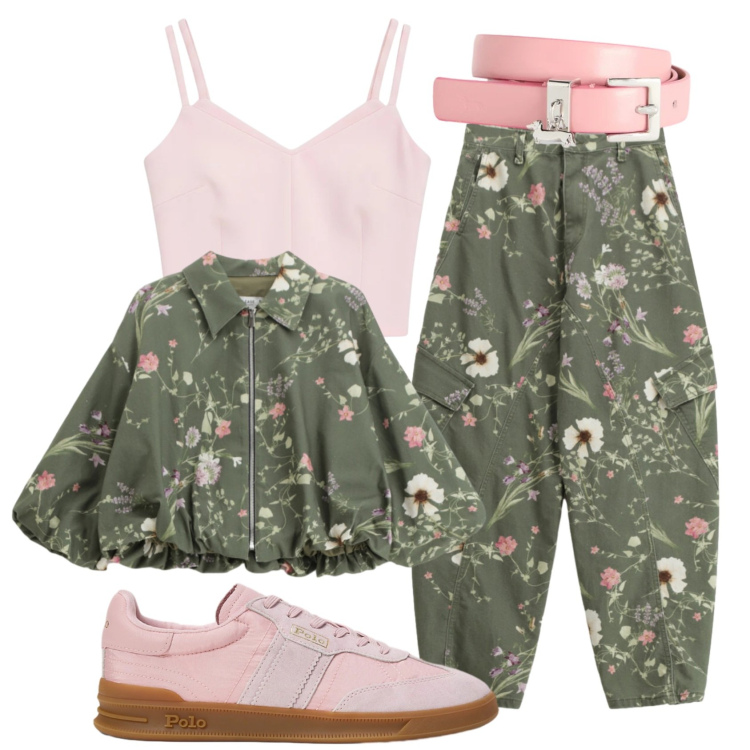 Outfit donna - Total look #2413104. Stile Urban per Cerimonia. Abbinamento con top, cinture, pantaloni cargo, bomber, sneakers.