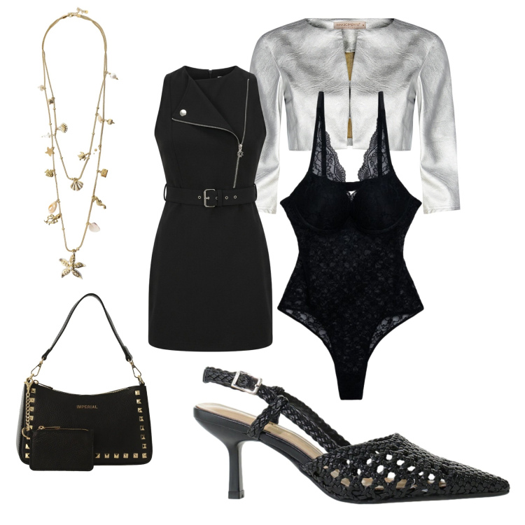 Outfit donna - Total look #2413105. per Serata fuori. Abbinamento con body, bolero, vestiti corti, borse a spalla, décolleté, collane.