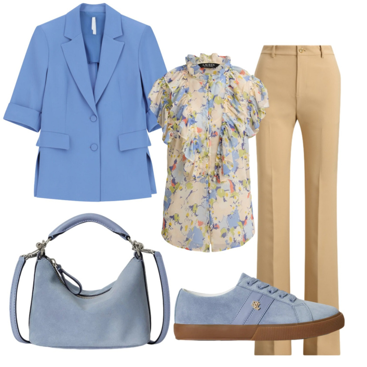 Outfit donna - Total look #2413109. Stile Bon Ton per Ufficio. Abbinamento con blazer, camicie a manica corta, sneakers, pantaloni, borse a spalla.