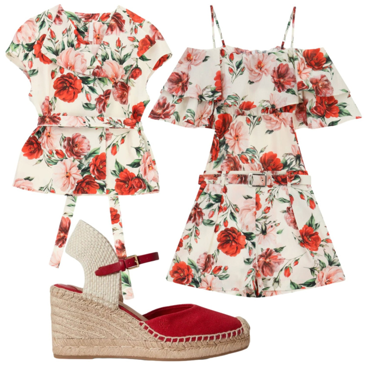 Outfit donna - Total look #2413123. Stile Romantica per Cerimonia. Abbinamento con shorts, gilet, body, zeppe.