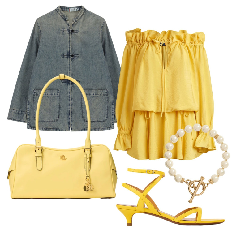 Outfit donna - Total look #2413140. Stile Trendy per Serata fuori. Abbinamento con blazer, vestiti, sandali col tacco, borse a mano, collane.