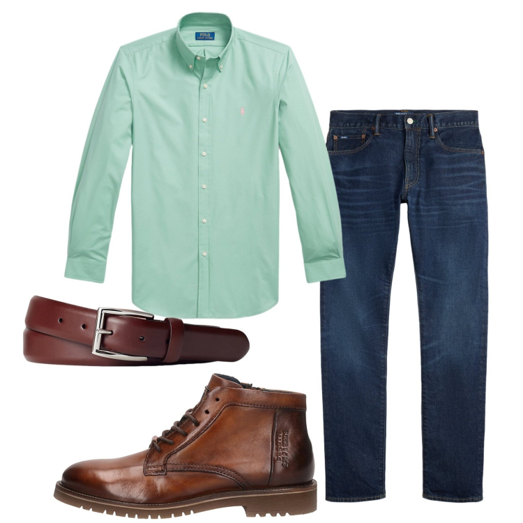 Outfit uomo - Total look #2413153. Stile Trendy per Ufficio. Abbinamento con cinture, jeans, camicie, stivali e stivaletti.
