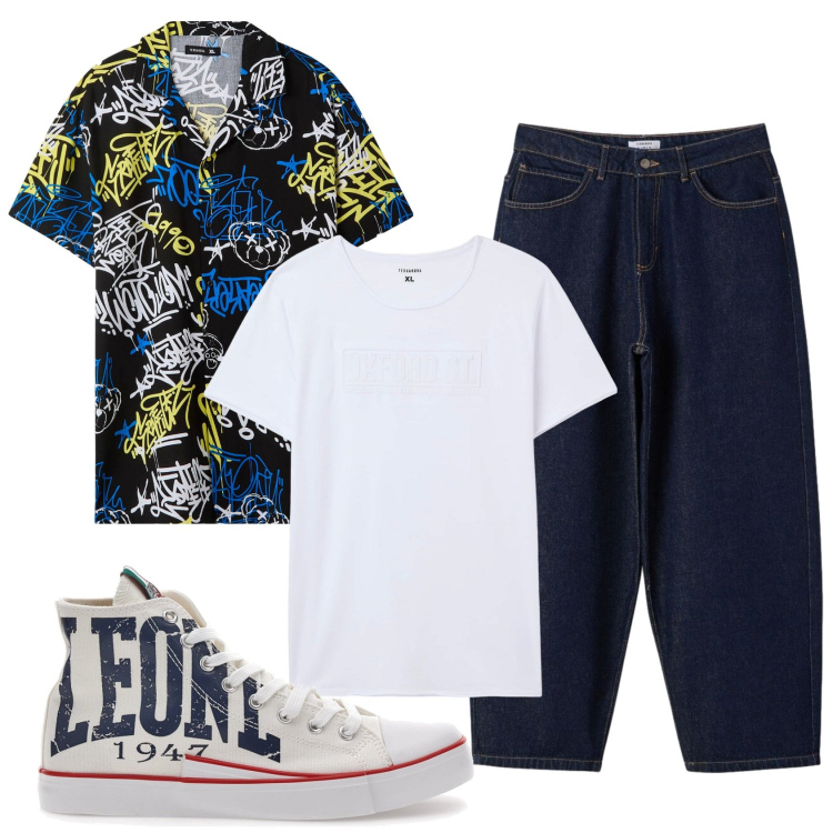 Outfit uomo - Total look #2413167. Stile Urban per Tutti i giorni. Abbinamento con camicie a manica corta, jeans, t-shirt, sneakers.