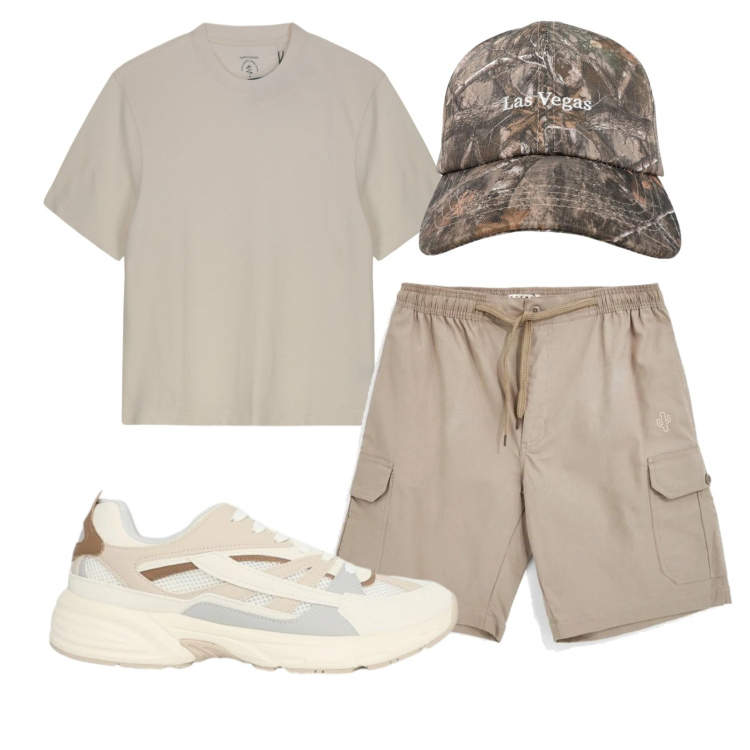 Outfit uomo - Total look #2413171. Stile Casual per Sport. Abbinamento con sneakers, cappelli con visiera, t-shirt, bermuda.