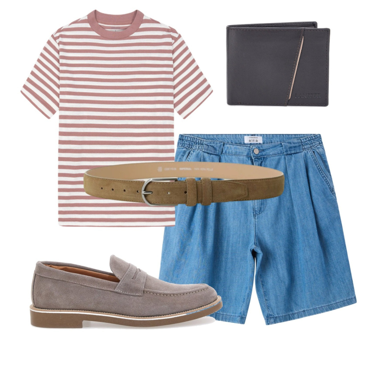 Outfit uomo - Total look #2413173. Stile Trendy per Tutti i giorni. Abbinamento con shorts, cinture, t-shirt, scarpe stringate, portafogli.