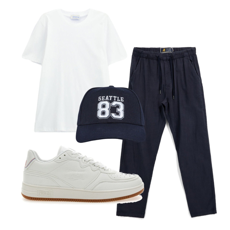 Outfit uomo - Total look #2413175. Stile Casual per Tutti i giorni. Abbinamento con cappelli, t-shirt, sneakers, pantaloni.