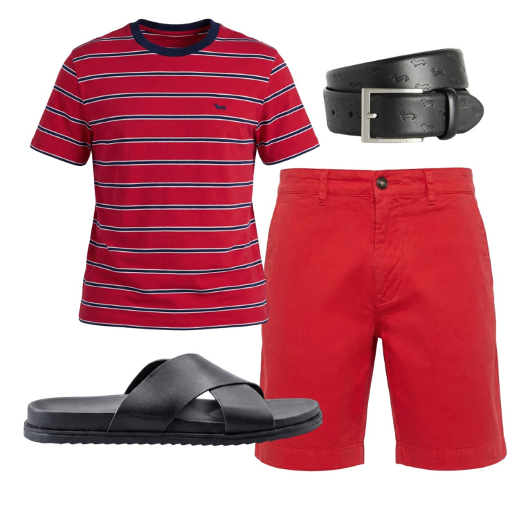 Outfit uomo - Total look #2413177. Stile Trendy per Tutti i giorni. Abbinamento con t-shirt, cinture, bermuda, sandali.