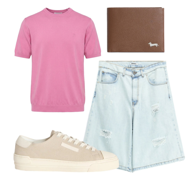 Outfit uomo - Total look #2413178. Stile Casual per Tutti i giorni. Abbinamento con bermuda, sneakers, portafogli, t-shirt.