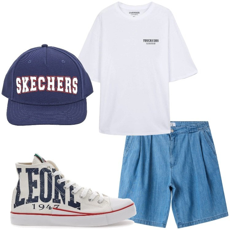 Outfit uomo - Giugno. Stile Casual per Tutti i giorni. Abbinamento con shorts, t-shirt, sneakers, cappelli.