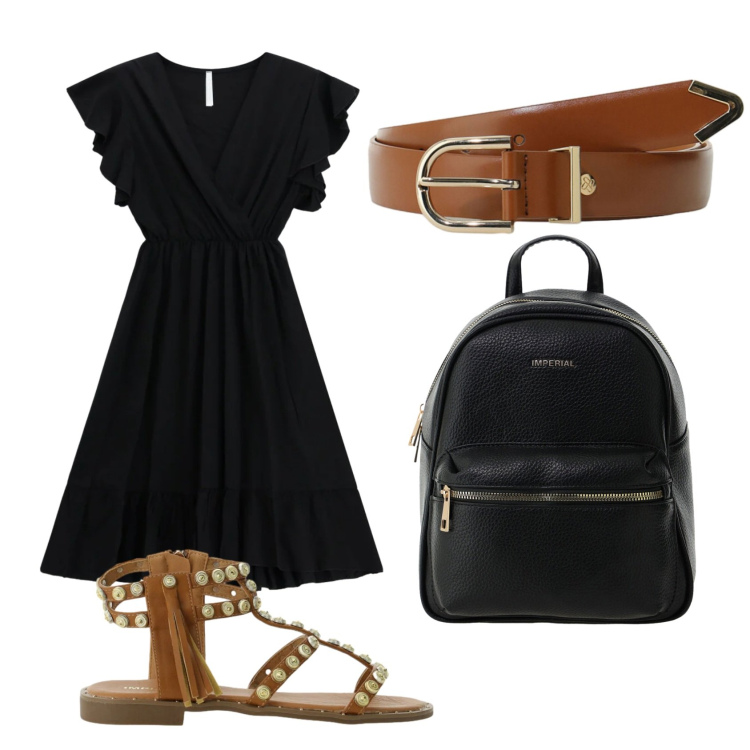 Outfit donna - Imperial di giorno. Stile Glamour per Tutti i giorni. Abbinamento con vestiti corti, cinture, zaini, sandali.