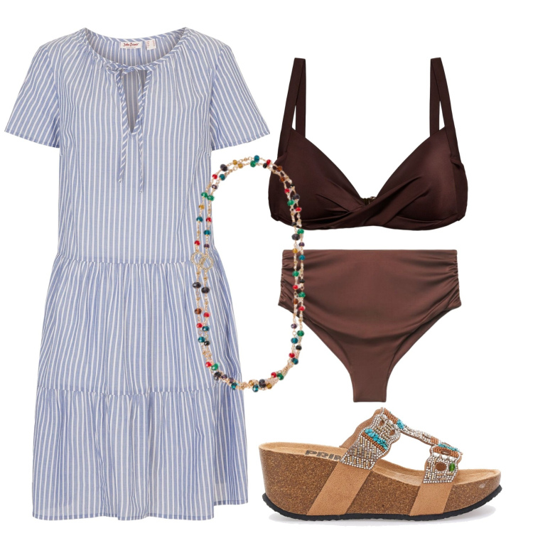 Outfit donna - Total look #2413267. Stile Basic per Mare. Abbinamento con vestiti, bikini, bikini, collane, zeppe.