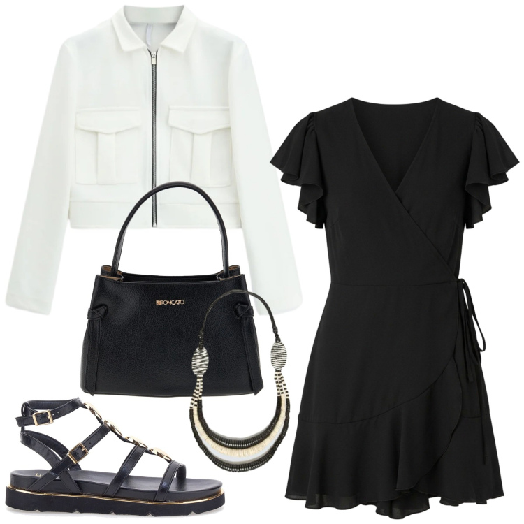 Outfit donna - Total look #2413270. Stile Glamour per Serata fuori. Abbinamento con vestiti corti, cappotti, collane, sandali gioiello, borse a tracolla.