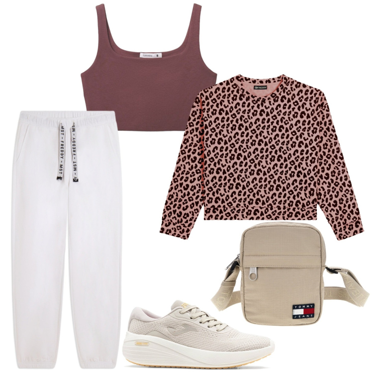 Outfit donna - Total look #2413303. Stile Sporty chic per Sport. Abbinamento con canottiere, felpe, pantaloni, sneakers, borse a spalla.