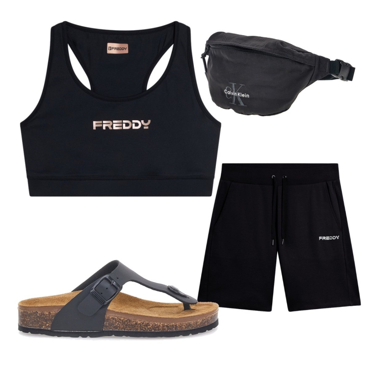 Outfit donna - Nuova stagione in leggerezza. Stile Minimal per Tutti i giorni. Abbinamento con top, shorts, infradito, marsupi.