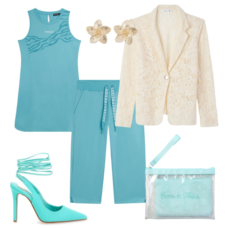 Outfit donna - Total look #2413308. Stile Sporty chic per Serata fuori. Abbinamento con orecchini, pochette, blazer, vestiti corti, pantaloni, décolleté.