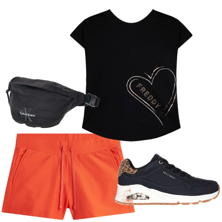 Outfit donna - Total look #2413311. Stile Sporty chic per Sport. Abbinamento con shorts, t-shirt, sneakers, marsupi.