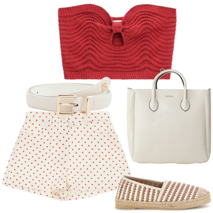 Outfit donna - Total look #2413313. Stile Bon Ton per Mare. look ideale per Petite. Abbinamento con cinture, borse a tracolla, shorts, top, espadrillas.