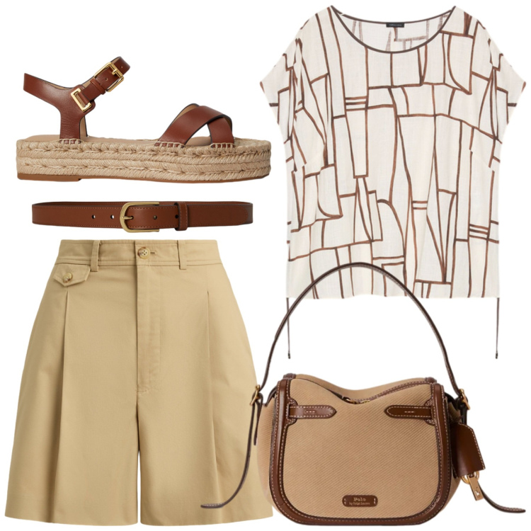 Outfit donna - Total look #2413333. Stile Glamour per Tutti i giorni. Abbinamento con t-shirt, bermuda, espadrillas, cinture, borse a mano.