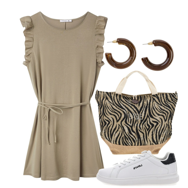 Outfit donna - Giugno. Stile Bon Ton per Tutti i giorni. Abbinamento con orecchini, vestiti corti, sneakers, shopping bag.