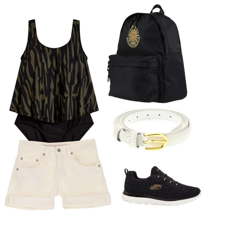 Outfit donna - Tutti al mare. Stile Sporty chic per Mare. Abbinamento con zaini, sneakers, costumi interi, shorts, cinture.