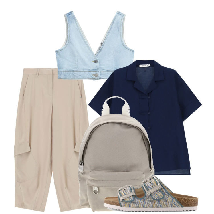 Outfit donna - Please - Slow Pleasure. Stile Casual per Scuola/Università. Abbinamento con pantaloni cargo, camicie a manica corta, top, sandali, zaini.