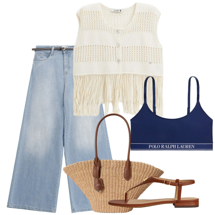 Outfit donna - Please - Slow Pleasure. Stile Casual per Tutti i giorni. Abbinamento con jeans, top, sandali in pelle, reggiseni, borse tote.
