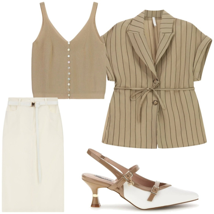 Outfit donna - Ufficio. Stile Chic per Ufficio. Abbinamento con gonne longuette, blazer, canottiere, décolleté.