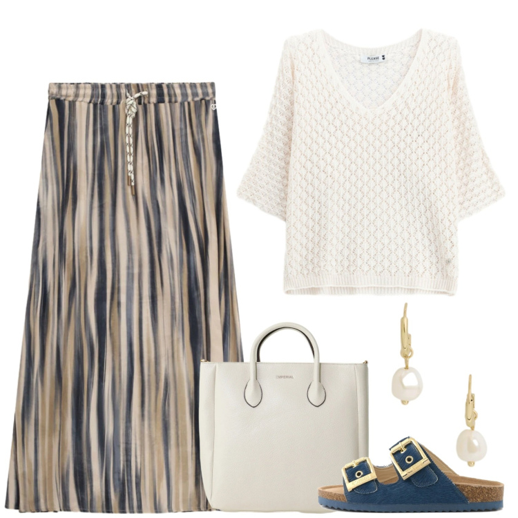 Outfit donna - Semplicemente. Stile Casual per Tutti i giorni. Abbinamento con borse a tracolla, gonne lunghe, canottiere, orecchini, sandali in pelle.