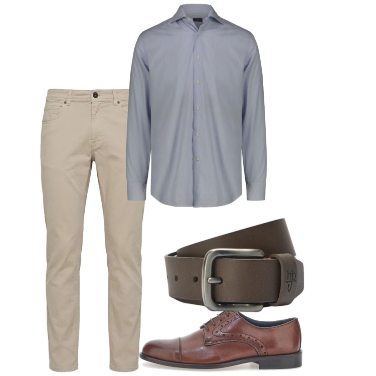 Outfit uomo - Aperitivo vista tramonto. Stile Casual per Tutti i giorni. Abbinamento con pantaloni, cinture, camicie, scarpe stringate.