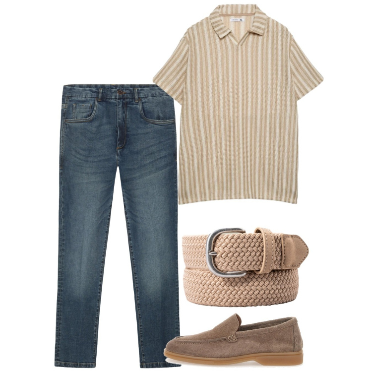 Outfit uomo - Spago e denim per il weekend. Stile Casual per Tutti i giorni. Abbinamento con polo, cinture, jeans, scarpe stringate.
