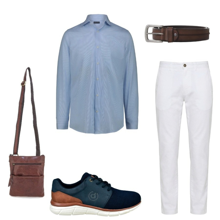 Outfit uomo - Total look #2413435. Stile Casual per Tutti i giorni. Abbinamento con cinture, pantaloni, camicie, portafogli, sneakers.