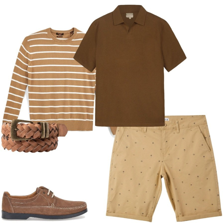 Outfit uomo - Total look #2413440. Stile Casual per Tutti i giorni. Abbinamento con pantaloni corti, polo, cinture, scarpe stringate, pullovers.