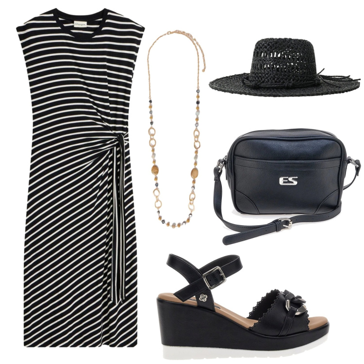 Outfit donna - Total look #2413445. Stile Trendy per Tutti i giorni. Abbinamento con vestiti, cappelli, collane, sandali, borse a tracolla.