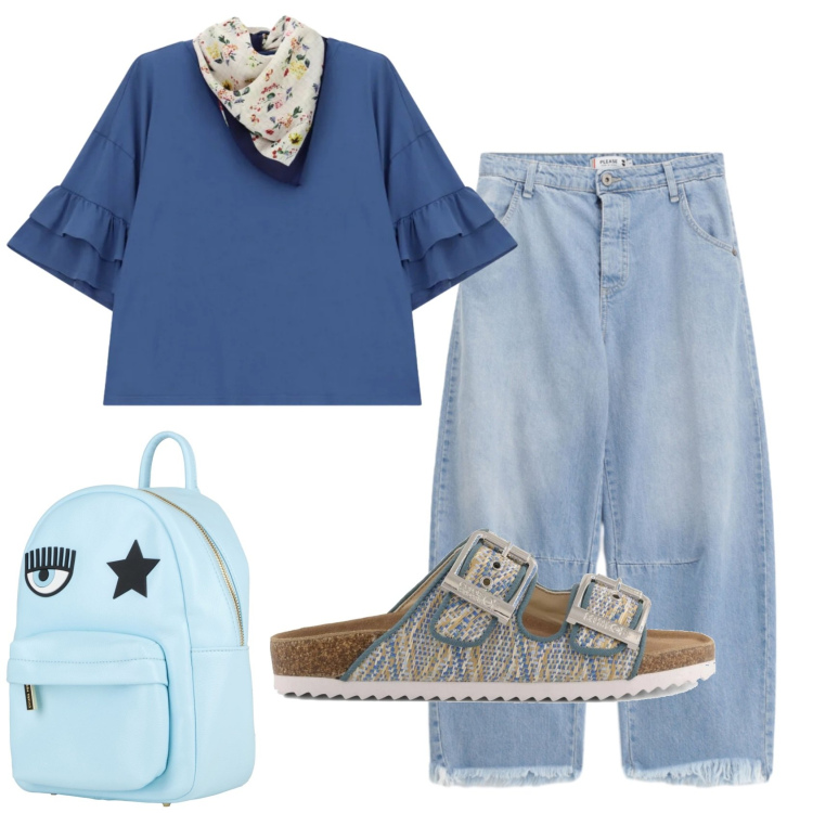 Outfit donna - Total look #2413462. Stile Casual per Tutti i giorni. Abbinamento con zaini, top, jeans, sandali.