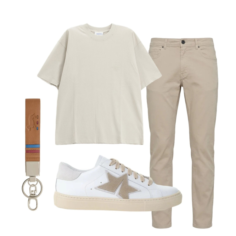 Outfit uomo - Total look #2413467. Stile Casual per Tutti i giorni. Abbinamento con t-shirt, sneakers, portachiavi, pantaloni.